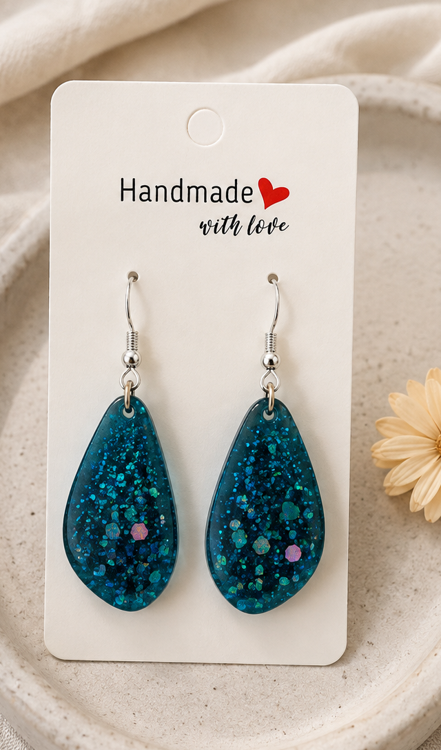 Teal glitter teardrop earrings